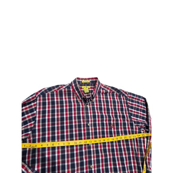 Duck Head Mens Long Sleeve Red Navy Plaid Button-Down Shirt L Wrinkle Resistant - Picture 6 of 6